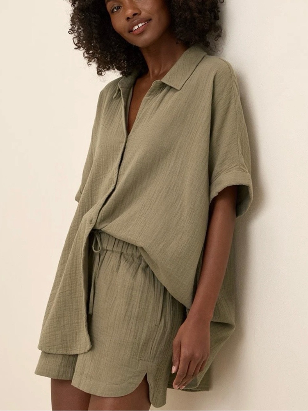 PACT Organic Coastal Double Gauze Vacay Set Khaki Green